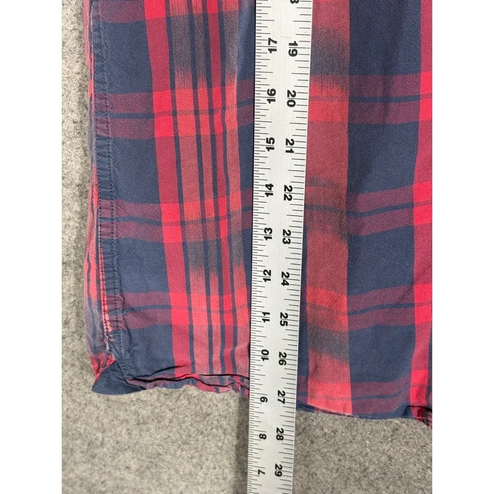 Banana Republic Camden Fit Mens Large Red Navy Blue Plaid Cotton Button Down